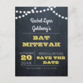 Chalkboard Lights Golden Bat Mitzvah Save the Date Ankündigungspostkarte (Vorderseite)