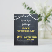 Chalkboard Lights Golden Bat Mitzvah Save the Date Ankündigungspostkarte (Stehend Vorderseite)