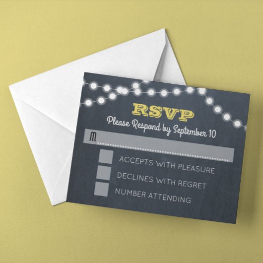 Chalkboard Lights Golden RSVP Card Karte