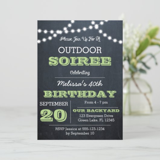 Chalkboard Lights Green Jeder Anlass Einladung (Stehend Vorderseite)