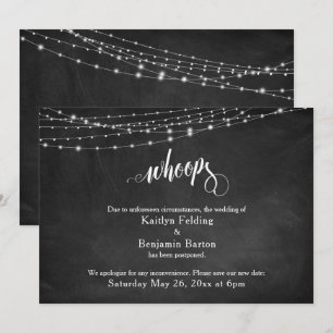 Chalkboard & Lights Hochzeit "Whoops" verschoben Einladung