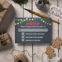 Chalkboard Lights Holiday Wedding RSVP Card