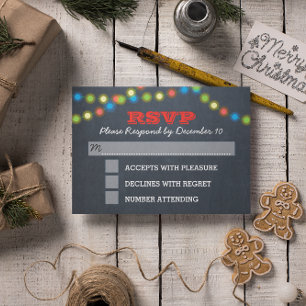Chalkboard Lights Holiday Wedding RSVP Card Karte
