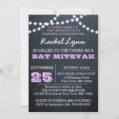 Chalkboard Lights Lilac Bat Mitzvah Einladung (Vorderseite)