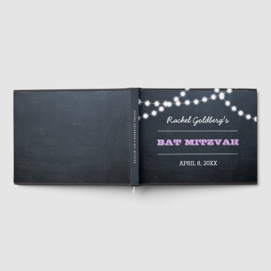 Chalkboard Lights Lilac Bat Mitzvah Gästebuch (Voll)