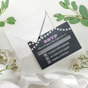 Chalkboard Lights Lilac Bat Mitzvah RSVP-Karte RSVP Karte