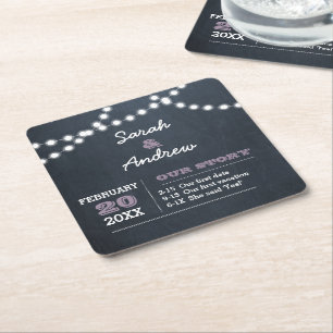 Chalkboard Lights Lilac Personalisiert Wedding Rechteckiger Pappuntersetzer