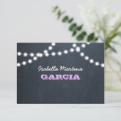 Chalkboard Lights Lilac Quinceñera Note Card Einladung (Stehend Vorderseite)