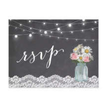 Chalkboard Lights Mason Jar Floral Wedding RSVP