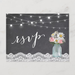 Chalkboard Lights Mason Jar Floral Wedding RSVP Einladungspostkarte