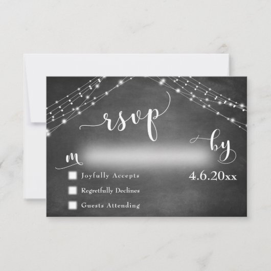 Chalkboard & Lights mit Hochzeitskalligraphie-UAWG RSVP Karte (Vorderseite)