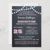 Chalkboard Lights Pink Erste Kommunionierung Einladung (Vorderseite)