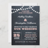 Chalkboard Lights Pink Wedding Einladung (Vorderseite)