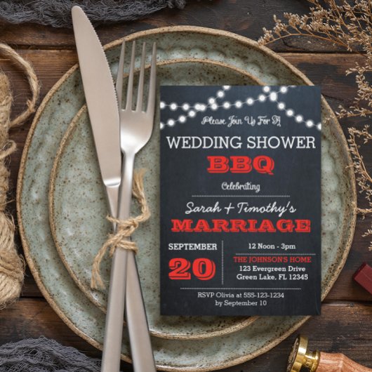 Chalkboard Lights Red Wedding Brautparty Einladung