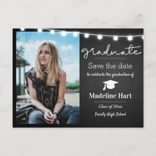 Chalkboard Lights Script Graduate   Save The Date Postkarte