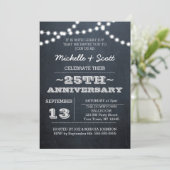Chalkboard Lights Silver 25. Jubiläum Einladung (Stehend Vorderseite)