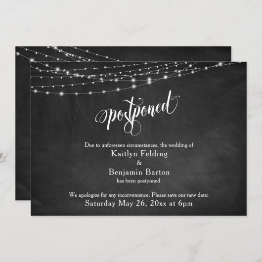 Chalkboard & Lights Verspätete Hochzeitsankündigun Einladung (Vorne/Hinten)