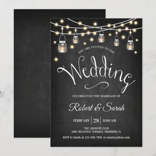 Chalkboard & Lights Wedding Einladung (Vorne/Hinten)