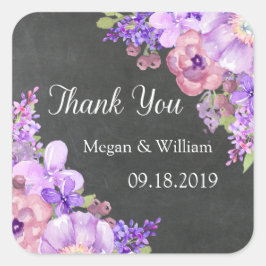Chalkboard Lila Lavendel Floral Wedding Tags Quadratischer Aufkleber