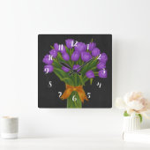Chalkboard Lila Tulips Quadratische Wanduhr (Zuhause)