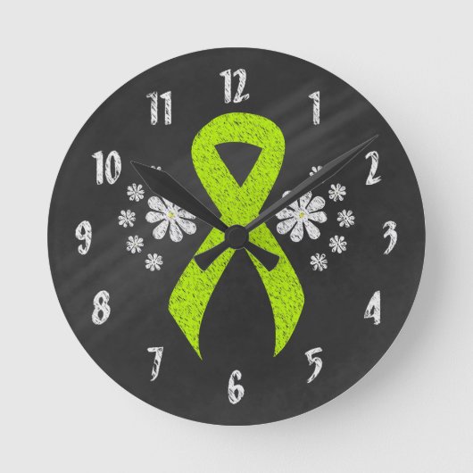Chalkboard Lime Green Awareness Ribbon Runde Wanduhr (Vorderseite)