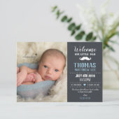 Chalkboard Little Man Mustache Boy Foto Birth Ankündigung (Stehend Vorderseite)