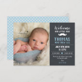 Chalkboard Little Man Mustache Boy Foto Birth Ankündigung (Vorne/Hinten)