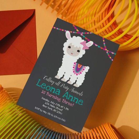 Chalkboard Llama Alpaca Einladung zum Geburtstag