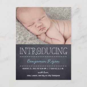 Chalkboard Look Birth Announcement - Blau Ankündigungspostkarte