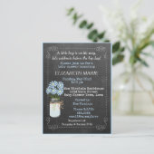 Chalkboard Look Blue Baby Dusche Einladung | (Stehend Vorderseite)