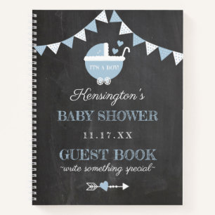 Chalkboard Look Blue Boys Baby Shooting Guest Book Notizblock