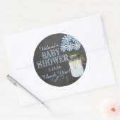 Chalkboard Look Mason Jar Blue Flowers Babydusche Runder Aufkleber (Umschlag)