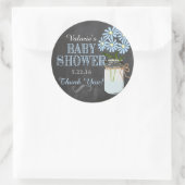 Chalkboard Look Mason Jar Blue Flowers Babydusche Runder Aufkleber (Tasche)