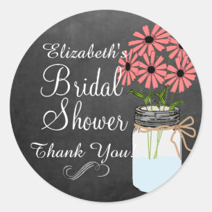 Chalkboard Look Mason Jar mit Korallen Blume Runder Aufkleber