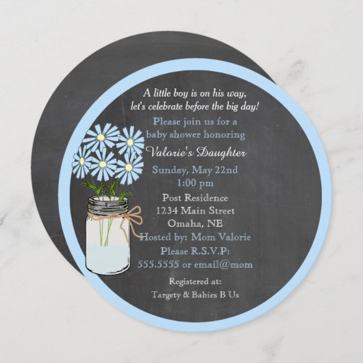 Chalkboard Look mit Mason Jar Round Einladung (Vorne/Hinten)