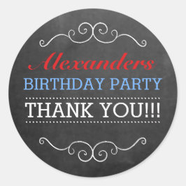 Chalkboard Look Red Blue Birthday Party Runder Aufkleber