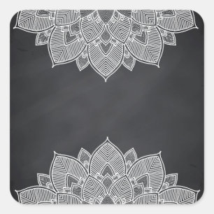 Chalkboard Lotus Blume Mandala Swirl Quadratischer Aufkleber