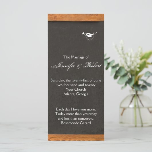 Chalkboard Love Bird Hochzeitsprogramm Programm (Stehend Vorderseite)