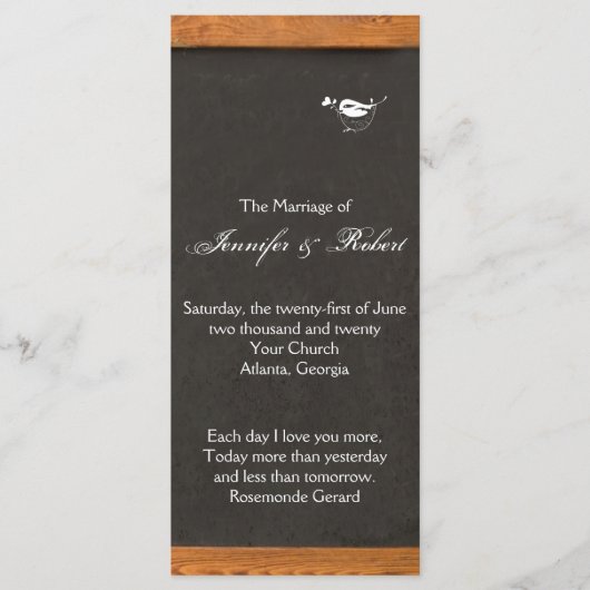 Chalkboard Love Bird Hochzeitsprogramm Programm (Vorderseite)