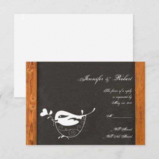 Chalkboard Love Bird Response Card RSVP Karte (Vorne/Hinten)