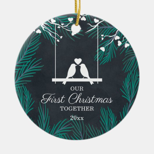 Chalkboard Lovebirts - Unser erstes Weihnachtsfest Keramik Ornament (Vorne)