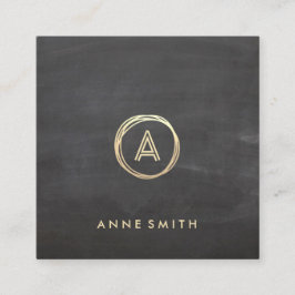 Chalkboard Luxe Gold Circle Modern Monogram Quadratische Visitenkarte