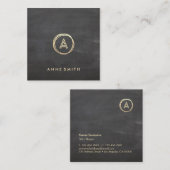 Chalkboard Luxe Gold Circle Modern Monogram Quadratische Visitenkarte (Vorne/Hinten)