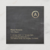 Chalkboard Luxe Gold Circle Modern Monogram Quadratische Visitenkarte (Rückseite)