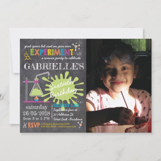 Chalkboard Mad Science Party Geburtstag Einladung (Vorderseite)