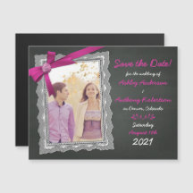 Chalkboard Magenta Bow Foto Hochzeit Speichern Sie