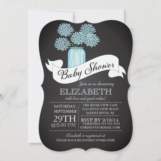 Chalkboard Mason Jar Babydusche Einladung (Vorderseite)