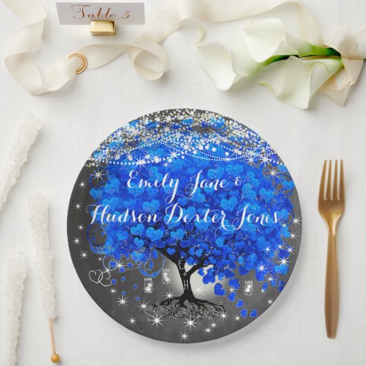 Chalkboard Mason Jar Blue Heart Leaf Firefly Pappteller (Hochzeit)