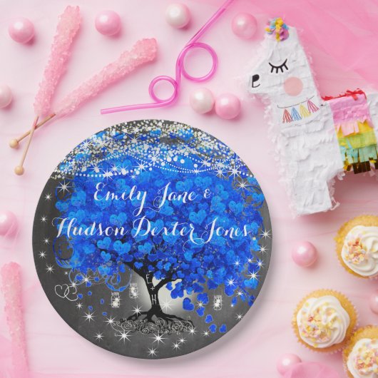 Chalkboard Mason Jar Blue Heart Leaf Firefly Pappteller (Party)