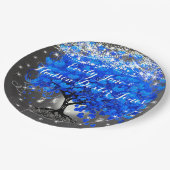 Chalkboard Mason Jar Blue Heart Leaf Firefly Pappteller (Schrägansicht)